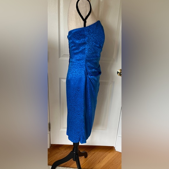 I. Magnin Silk Cocktail Dress Vintage 90s Royal Blue Sweetheart Neck Strapless - Picture 5 of 12